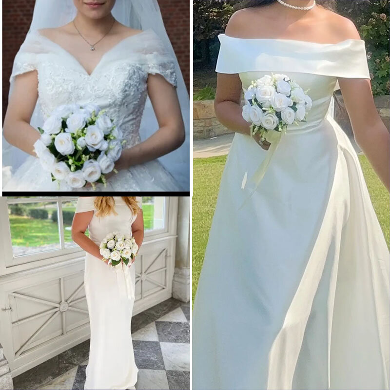 Свадебный букет подружки невесты, свадебные букеты, белые шелковые розы, искусственные бриллианты, свадебное украшение