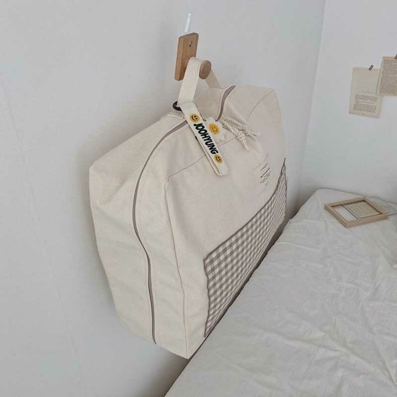 Lattice Cartoon Bear eusable Cotton Jumbo Laundry with zipper Large Strong Shopping Home Storage Bag