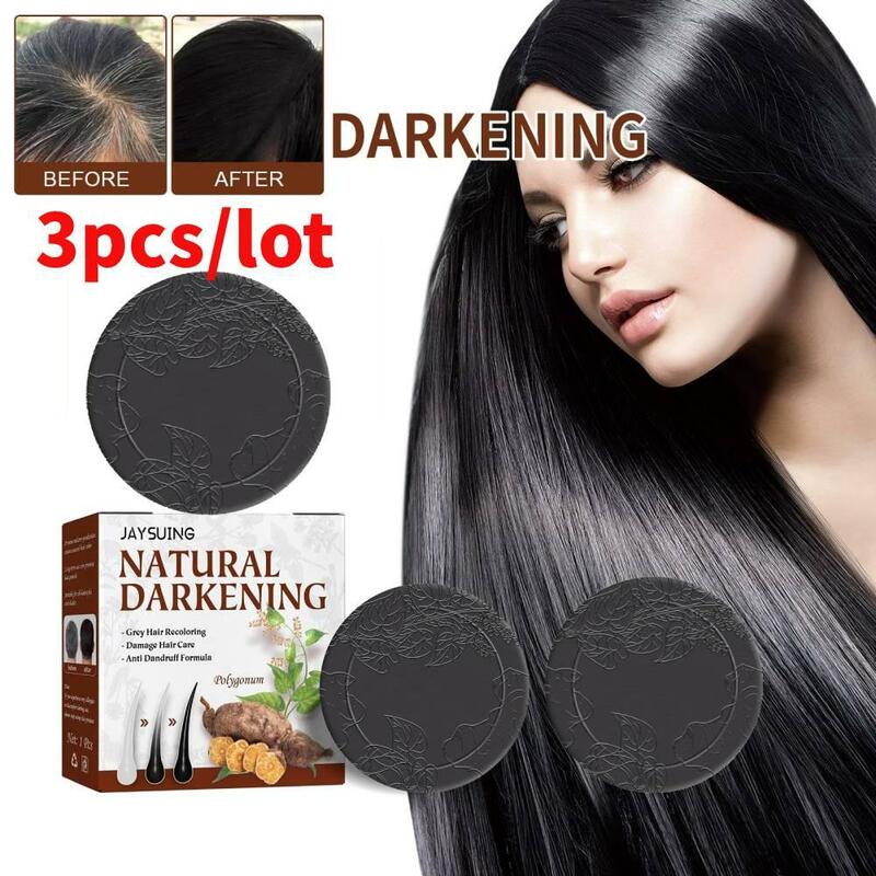 Champú nutritivo para el cabello, jabón poligónico para oscurecer el cabello, barra de jabón orgánico Natural, limpieza hecha a mano, 3 piezas