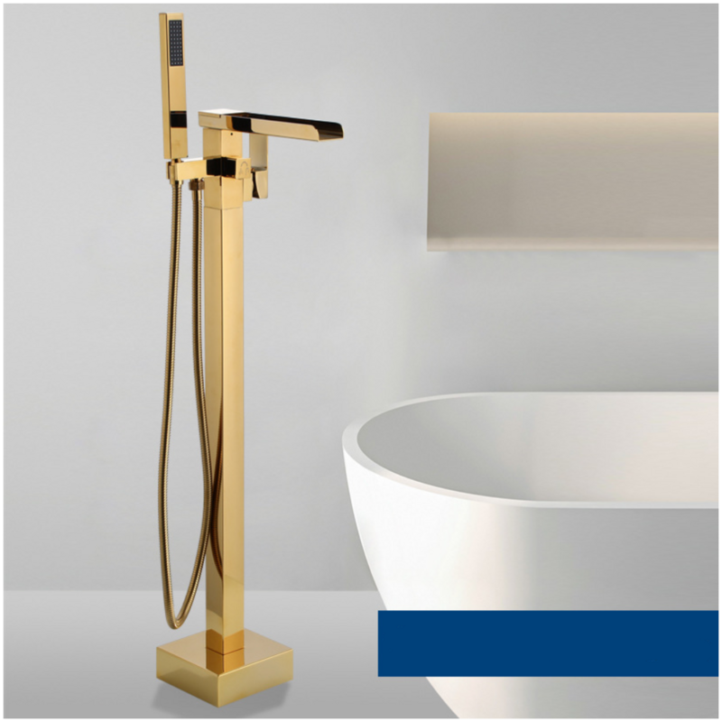 Freestanding Bathtub Faucet Waterfall Tub Filler Brushed Nickel Floor Mount Brass Single Handle Bathroom Faucet with Hand Shower