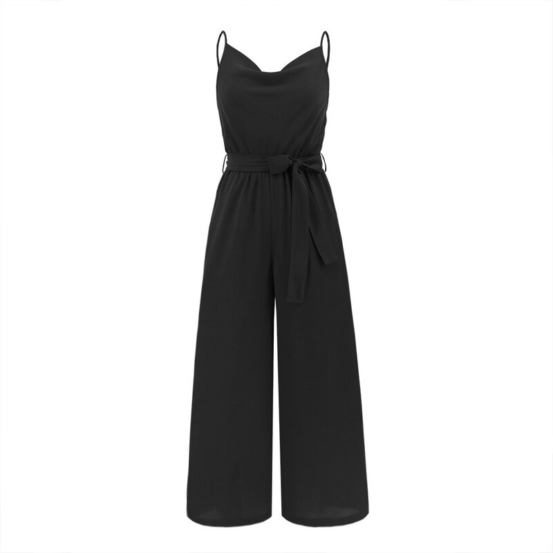 Summer New Jumpsuit Women's Resort Beach Evening Party Sexy Sleeveless Casual Slim Fit Bare Back Straight Office Lady