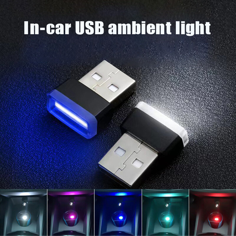 Carro Mini USB LED Atmosfera Luzes, Interior Lâmpada Decorativa, Portátil Auto Plug, Luz Ambiente