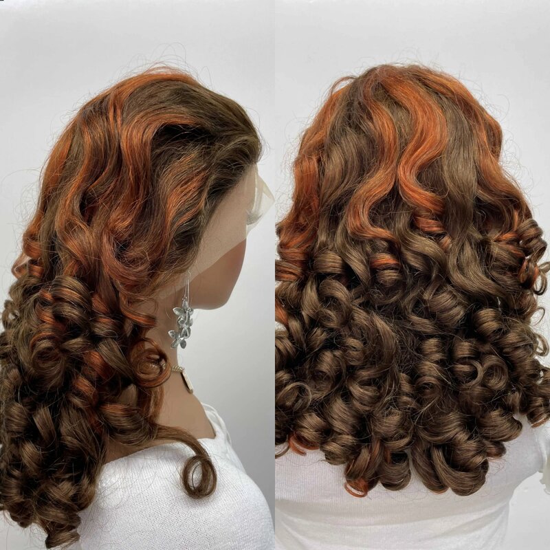 Wig rambut manusia keriting ketebalan 300% warna 4-30 Wig renda gelombang longgar transparan 24 inci 13x4 HD untuk wanita mulus Remy