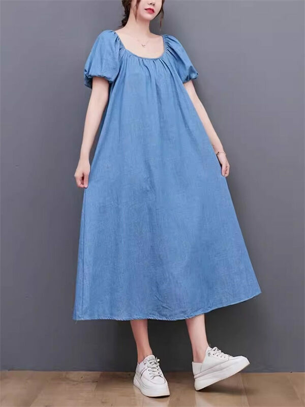 Женское джинсовое платье средней длины, повседневное свободное тонкое платье из денима во французском стиле ретро, модель K860 большого размера на лето, 2024