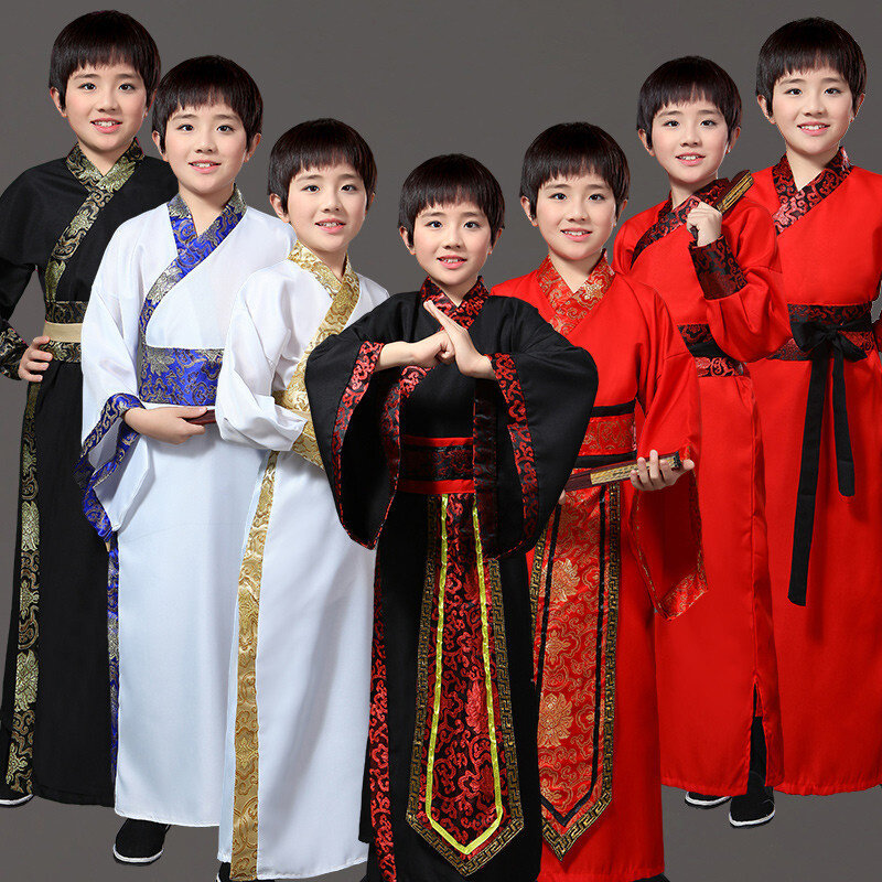 Китайский Шелковый костюм-халат для мальчиков, детское кимоно ханьфу, традиционный китайский винтажный этнический костюм для учеников и воинов, танцевальный костюм ханьфу