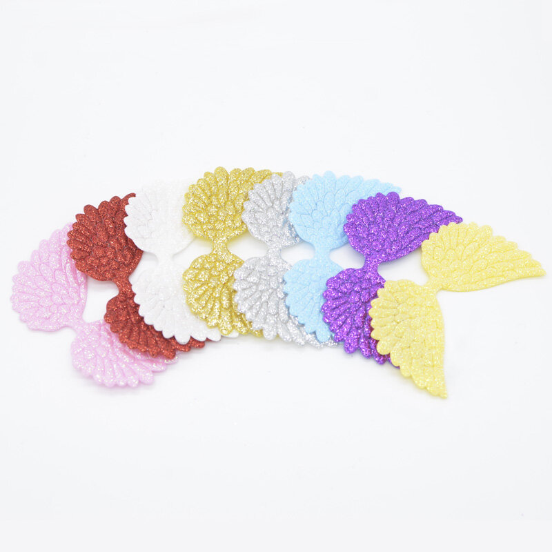 Wholesale 100Pcs Angel Wing Appliques Single Sided Glitter Powders Fairy Wing Patches DIY Headwear Bowknot Bow Tie Decor