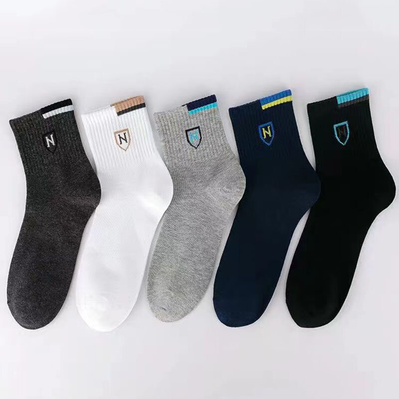 5 Pairs Men Autumn And Winter Warm Mid-tube Sock Cotton Breathable Sweat-absorbing Simple Deodorant All-match Trend Sports Socks