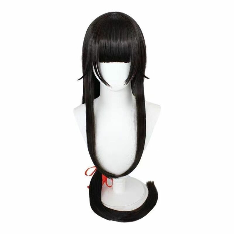Wig hitam Game rambut sintetis tahan panas kostum Cosplay rambut palsu sintetis