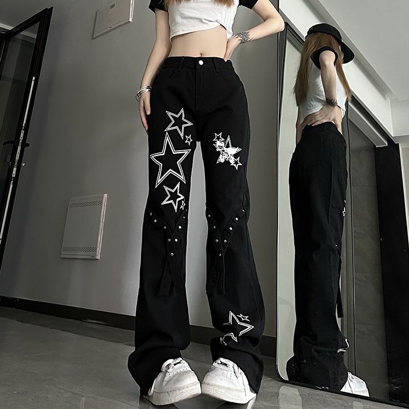 American Star-pantalones vaqueros de dos tonos para mujer, Jeans versátiles de cintura alta, delgados, sueltos, de pierna ancha, informales, a la moda, nuevos