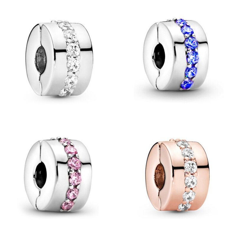 Breloques rondes en un seul diamant, perles d'arrêt de fermoir, collier Pandora original, bracelet porte-clés, cadeau de bijoux à bricoler soi-même, nouveau, 2024