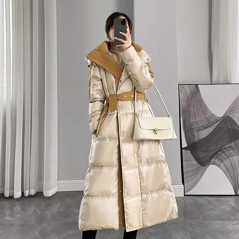 Casaco feminino espesso de pato branco, jaqueta glamourosa, parkas de neve finos, sobretudo, moda feminina, coreano, novo, inverno, 2022