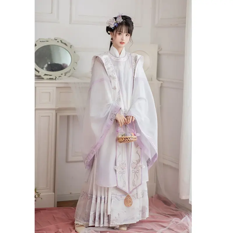 Original Ming Dynasty Hanfu Round Neck Robe Horse Face Skirt Women Chinese Traditional Dresses Fairy Folk Stage Dance Clothing