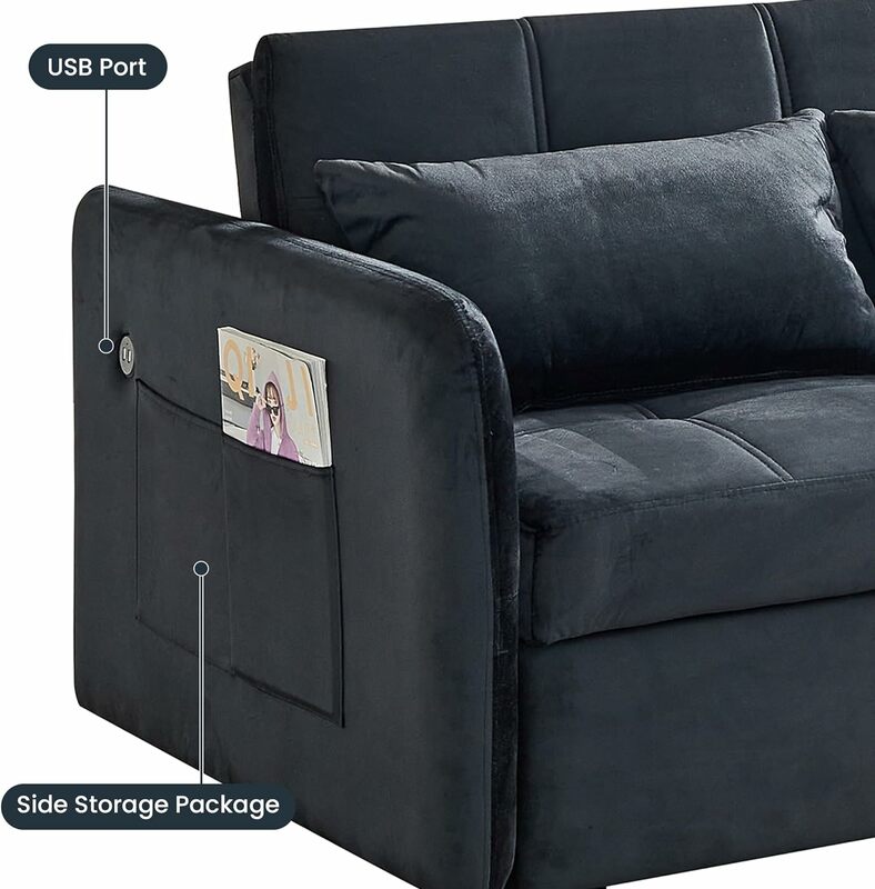 Sofa rozkładana Loveseat 3 w 1 wysuwana kanapa regulowane oparcie, pory, elastyczne poduszki z gąbki do salonu sypialnia