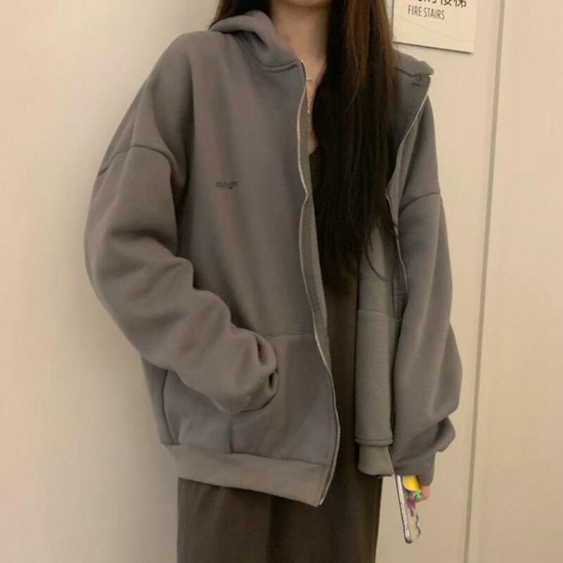 Women Hoodies Harajuku Hip Hop Jacket High Street Zip Up Hoodie Casual Loose Sweatshirt Drawstring Pockets Loose Casual Jacket