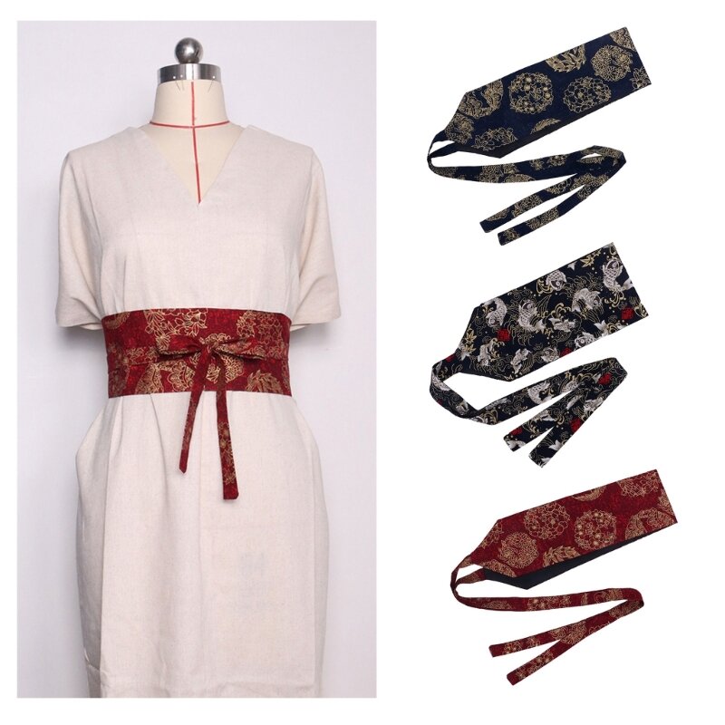 Y1UB Japanese Pattern Corset Vintage Waist Cummerbunds Woman Wide Corset Dress Accessories Shirt Dress Coat Waistband