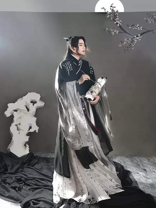 Vestido Hanfu tradicional chinês para homens, Hanfu extragrande, vestido preto gradiente de tinta, traje cosplay masculino, tamanho grande, 3XL