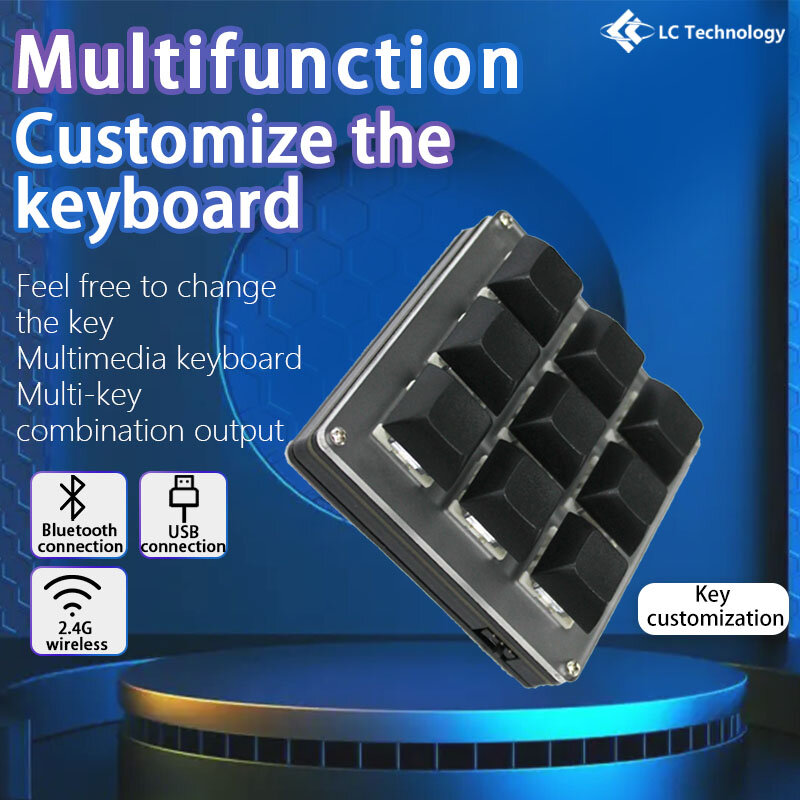 9 Key Wireless Custom Keyboard 2.4G USB Bluetooth 3 Modes Hot-swappable Buttons 3 Application Scenes Key Customization