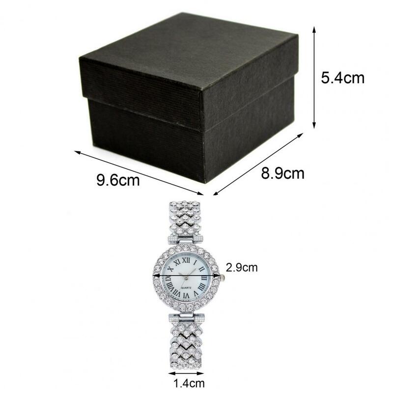 2Pcs/Set Women Bracelet Watches Steel Belt Round Dial Shiny Rhinestones Lady Quartz Wristwatch Bangle Luxury Fashion Watch