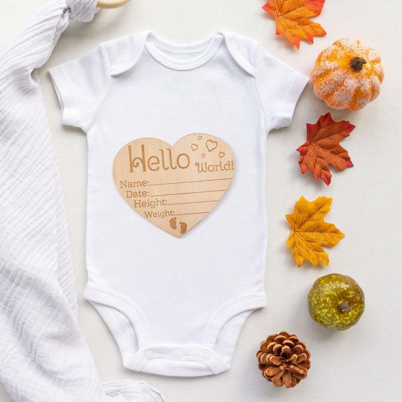 Gegraveerde Geboorte Stats Teken Pasgeboren Aankondiging Welkom Baby Kaart Diy Houten Kaart Geboorte Cadeau Baby Podium Kaart