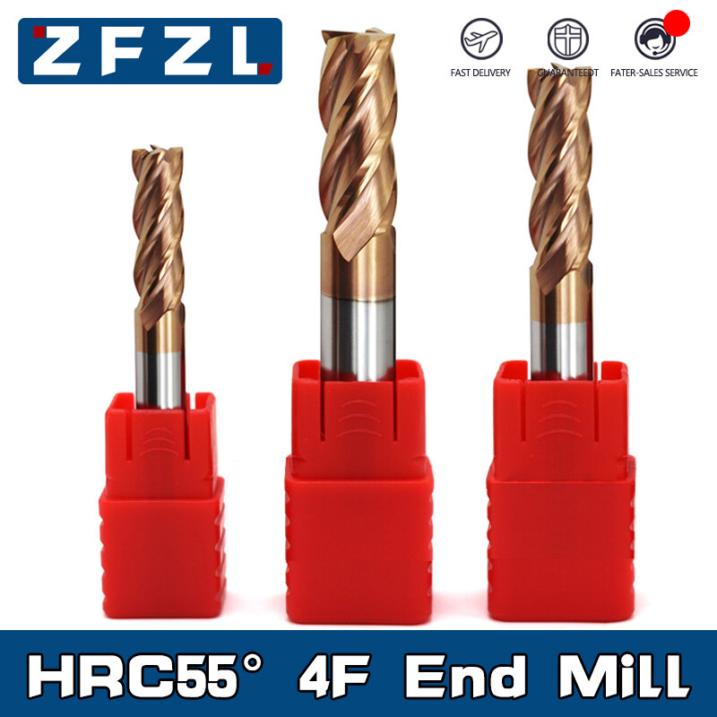 HRC55-Fresa de extremo de carburo, herramienta de corte de acero de tungsteno, revestimiento de aleación, CNC, 1-20mm, 4 flautas