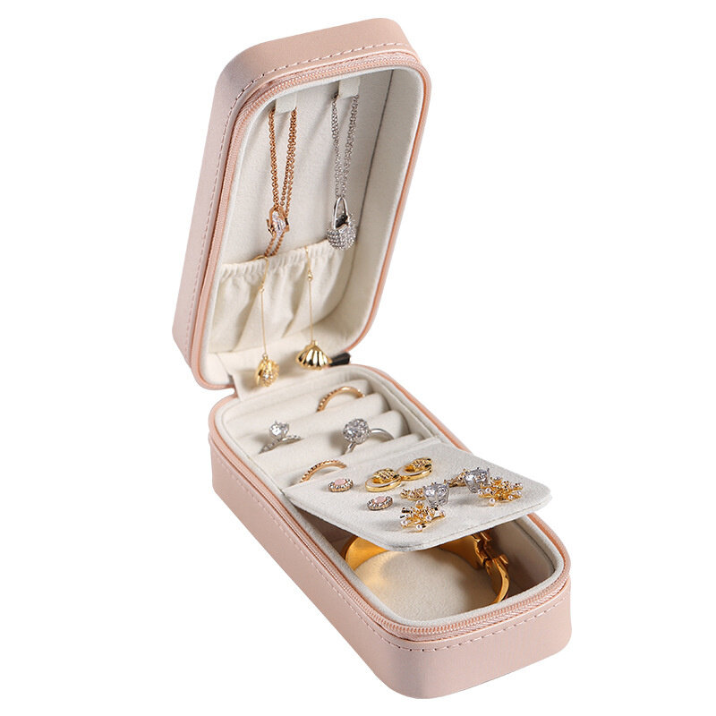 Caja de almacenamiento de joyas de dos capas de estilo japonés, caja de regalo de joyería de cuero PU, caja de almacenamiento de collar de pendientes portátil, caja de lápiz labial