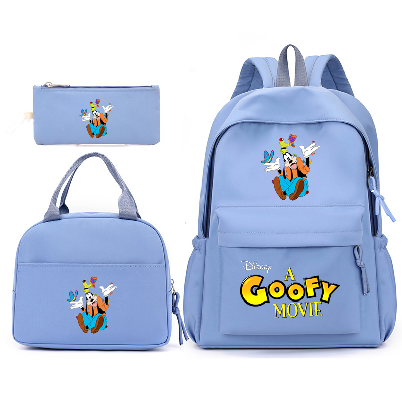 Tas ransel film Disney A Goofy, set 3 potong/set dengan tas makan siang untuk remaja, tas sekolah pelajar, set perjalanan kasual nyaman