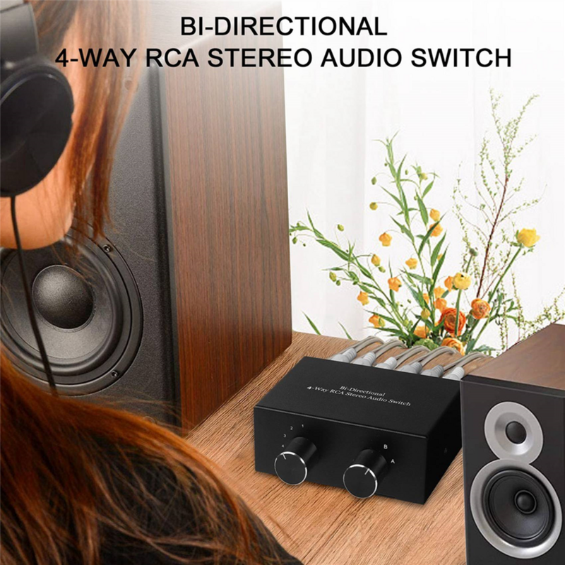 Interruptor de Audio estéreo RCA bidireccional de 4 vías, conmutador de Audio de canal de sonido L/R, divisor de Audio 2 en 4 de salida o 4 en 2 de salida