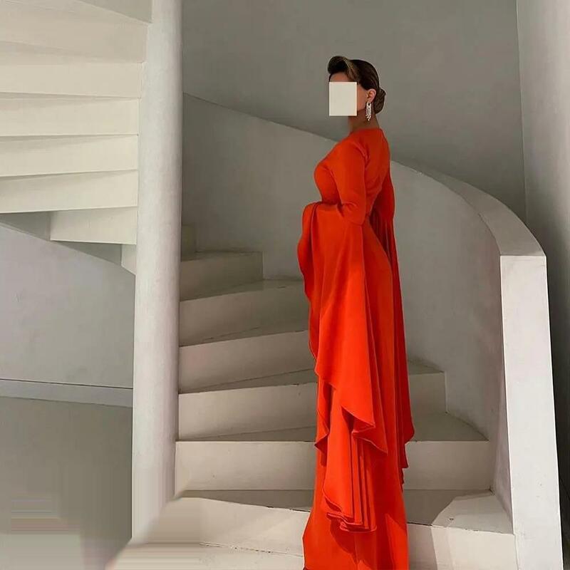Vestido de noche rojo con cuello alto para mujer, traje de lujo de Dubái con manga larga hasta el suelo, vestidos de fiesta de boda para verano, 2024