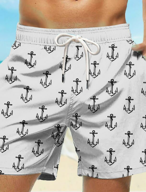 Pantalones cortos de playa para hombre, bañadores de secado rápido con ancla en la cintura, informales, microelásticos, Estilo Hawaiano, novedad de 2024
