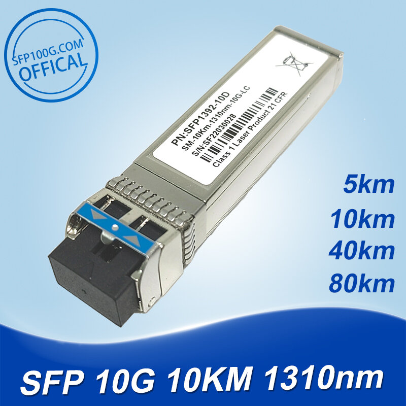 10G SFP + Modul Serat Optik LC Dupleks Tunggal 5Km 1310nm dengan INTEL/Cisco/Mikrotik/Huawei/Extreme Switch Kompatibel Penuh