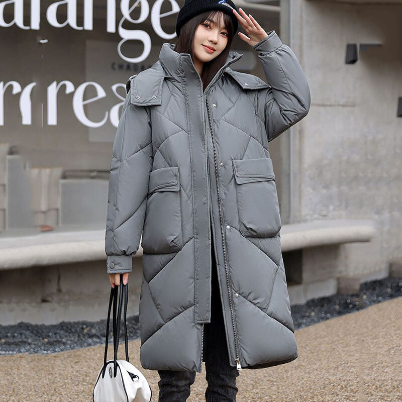 Новая зимняя одежда, пальто, женская пуховая хлопковая куртка, Повседневная парка с капюшоном, пальто, женская длинная утолщенная Теплая стеганая куртка большого размера