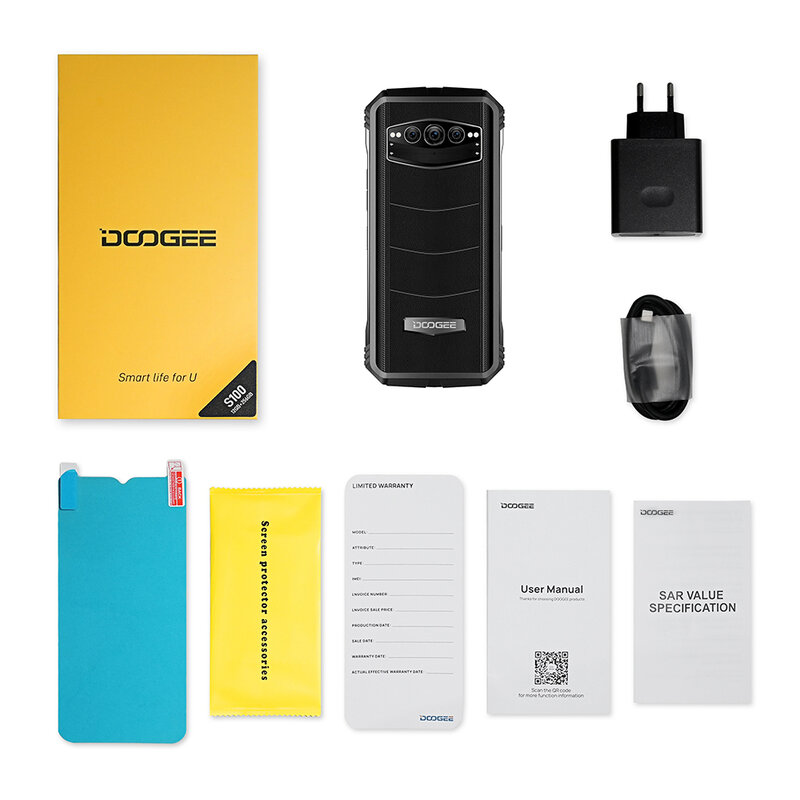 DOOGEE S100 Cellphone Robusto 6,58 "120Hz Dimensidade Helio G99 Octa Core 108M Ai Câmera Principal 12GB + 256GB 66W Fast Chare 10800mAh Cellphone