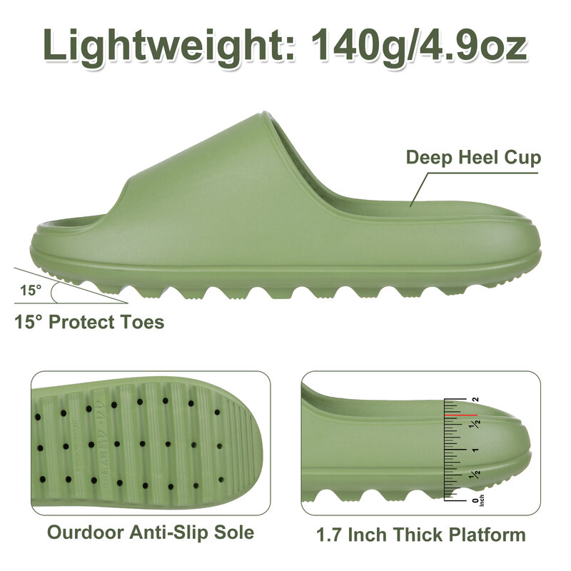 Litfun Summer Thick Sole Slippers For Men Outdoor Thick Platform Beach Sandals Male Soft Bottom Shower Slides Couple Casual Shoe