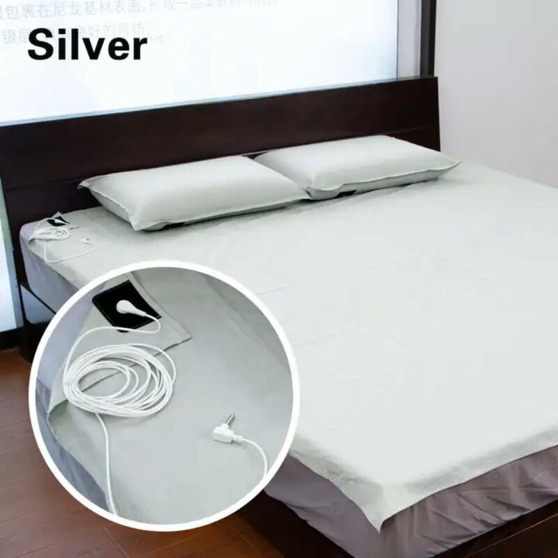 Grounding Flatted Bed Sheets with 10% Silver Fiber & Organic Cotton- Conductive with Grounding Cord, Grounding Keep Good Sleep