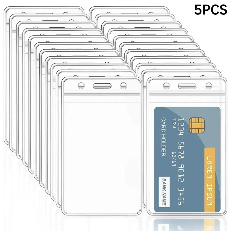 Grampo transparente impermeável do cartão, luva protetora plástica, cartão de crédito do banco, carteira do cartão da identificação, 5 PCes