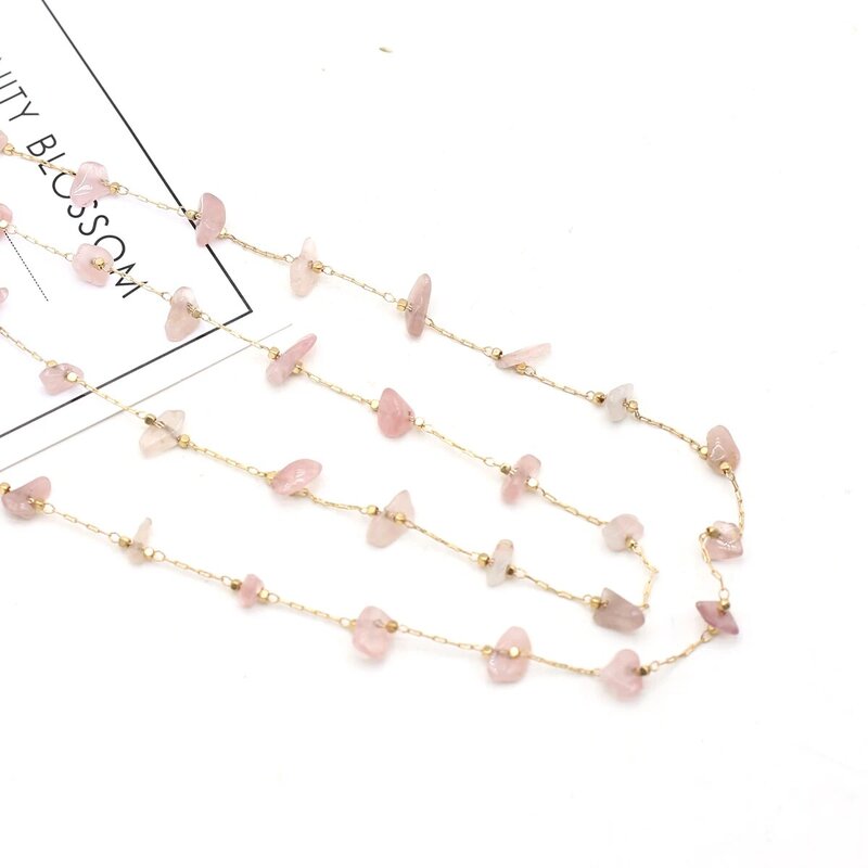 Cuentas de piedra Natural de cuarzo rosa, amatista, ágata, cadena de Metal Irregular para la fabricación de joyas de grava, cadenas de gafas DIY de 80 cm