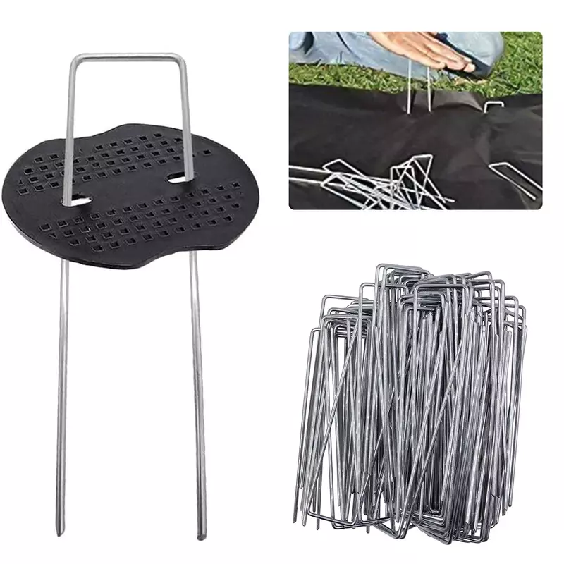 Metal Garden Stakes 6 Inch Galvanized Landscape Staple Heavy Duty U Shaped Landscape Ground Pin for Securing Weed Barrier Fabric