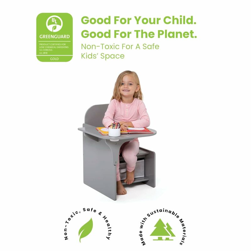 Krzesło biurko z kosz do przechowywania-Greenguard złoty certyfikat, Grey