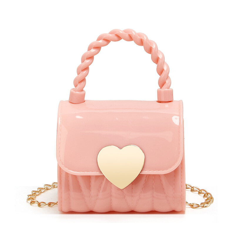 Portamonete a tracolla in PVC per bambini Mini borse moda per bambini borsa con decorazione a forma di cuore adorabile borsa in gelatina a catena piccola per ragazza