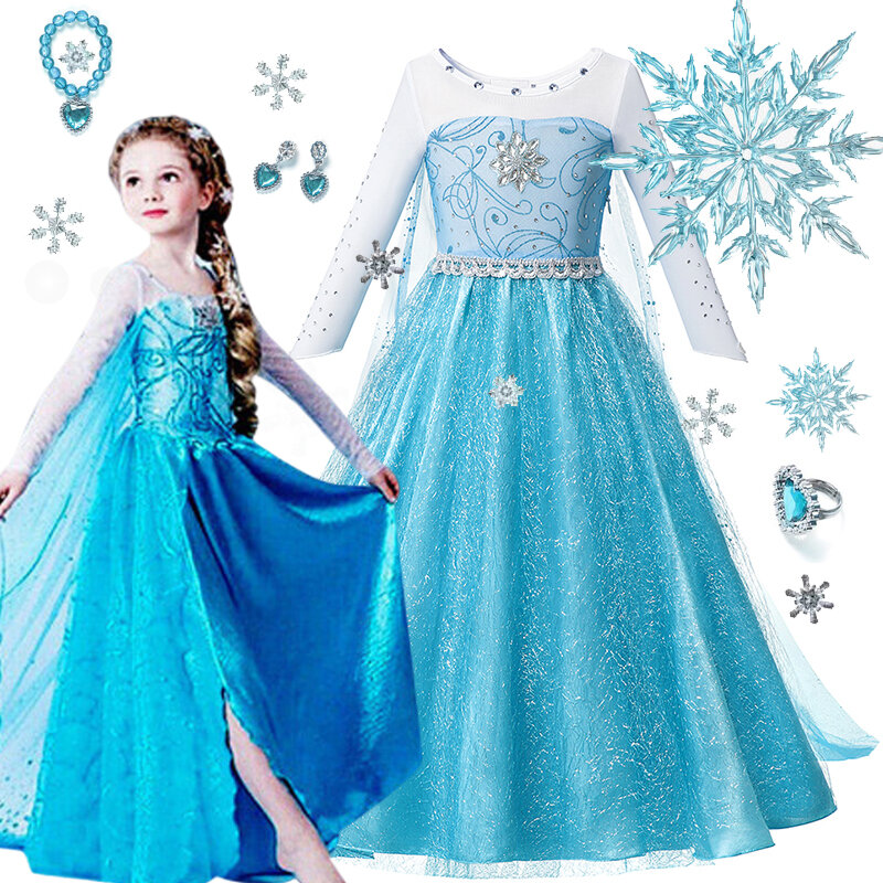 Disney-Robe Cosplay Princesse Elsa pour Bol, Costume Reine des Neiges Frozen, ixd'Anniversaire pour Enfants, Robe de Carnaval d'Halloween, Robe Éducative