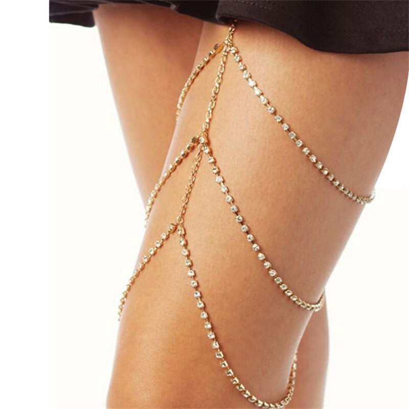 Kobiety seksowne łańcuszek wielowarstwowe cyrkonie nogawki łańcuszek na udzie błyszcząca akcesoria erotyczne noga uprząż produkt dla dorosłych biżuteria
