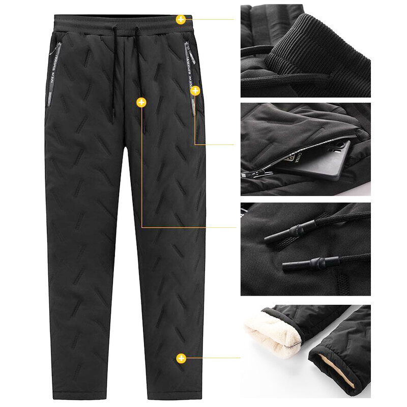 Men's Winter Lambswool Casual Pants Thick Fleece Thermal Trousers Keep Warm Water Proof Sweatpants High Quality Fashion Trousers