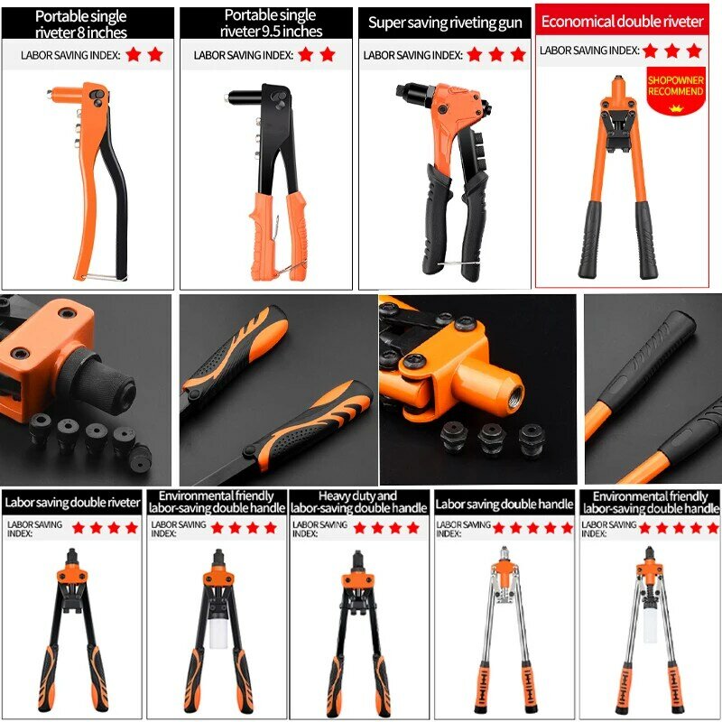 Hand Rivet Gun Set Professional Rivet Nut Riveter Construction Stapler DIY Hand Tool  Riveter Tools Embody 50pcs Rivet Nut
