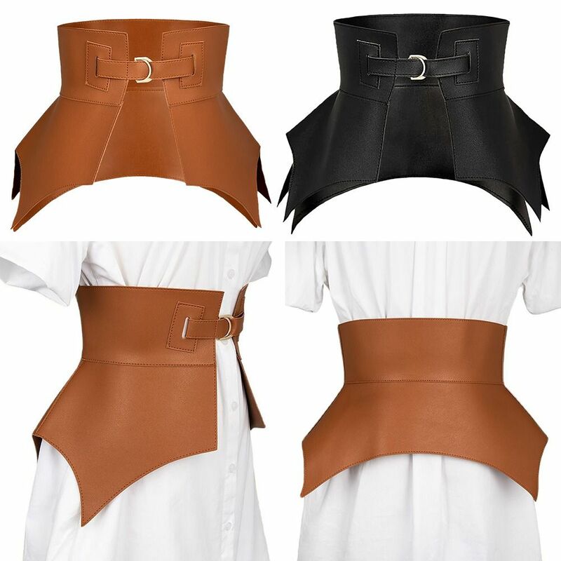 Ceinture corset en cuir PU pour femme, longue et large, irrégulière, noire et marron, style punk, mode automne et hiver