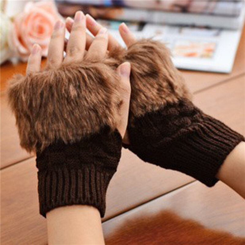 Guanti invernali da donna Sweet Plush Knitting Quality Warm Fashion New Short Mitten guanto mezze dita senza dita per donna