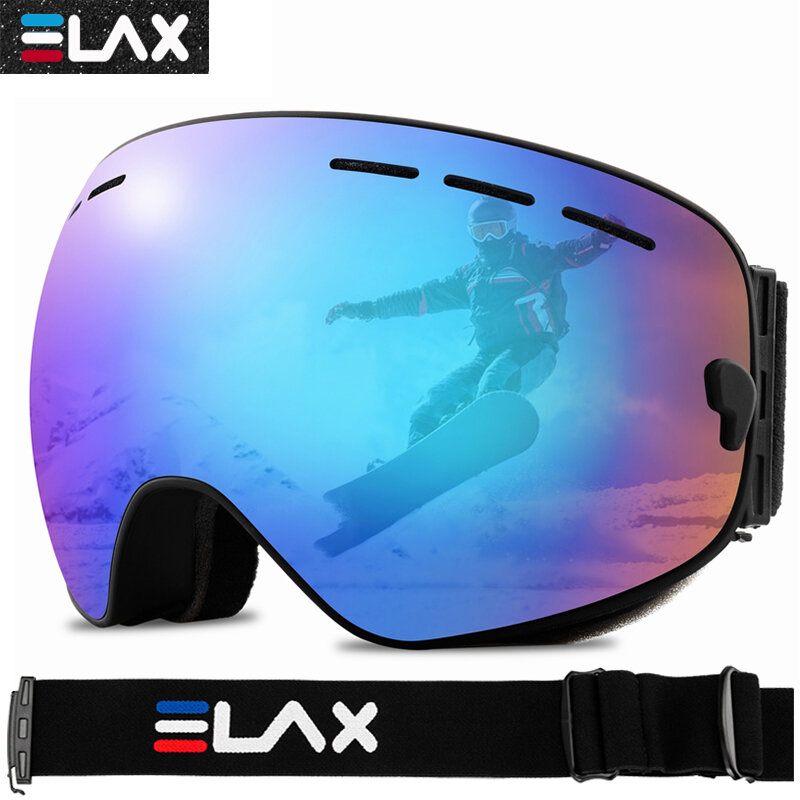 ELAX kacamata Ski Anti kabut lapisan ganda, kacamata Ski, kacamata Snowmobile, kacamata olahraga luar ruangan, kacamata Snowboard salju