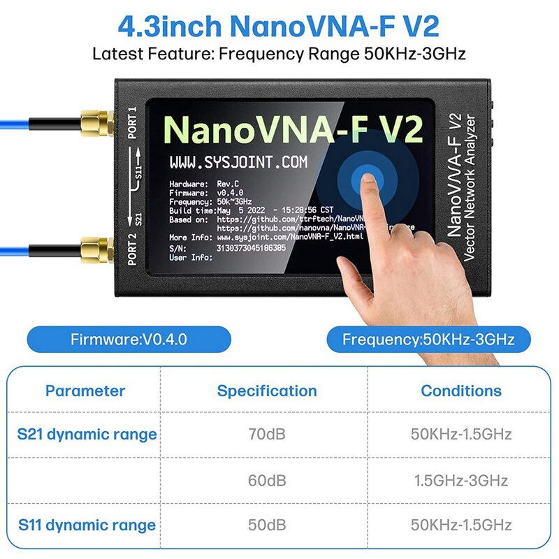NanoVNA-F V2 Vector Network Analyzer, Analisador de Antena, 50KHz-3GHz, HF, VHF, UHF, VNA, 4.3 ", 5000mAh