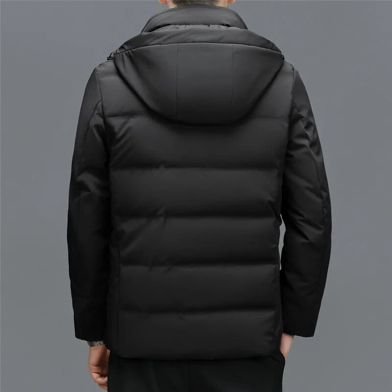 Jaket hoodie pria, jaket bisnis kasual pria, jaket hoodie dengan hangat dan tebal, tren kerah Lapel Bisnis, bebek putih, YXL-7788 musim dingin pria