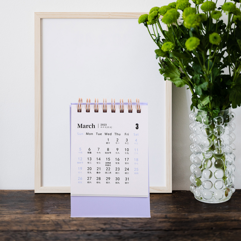 Kalender meja Mini, catatan meja Desktop berdiri aksesoris rumah tangga kertas bulan nyaman kantor