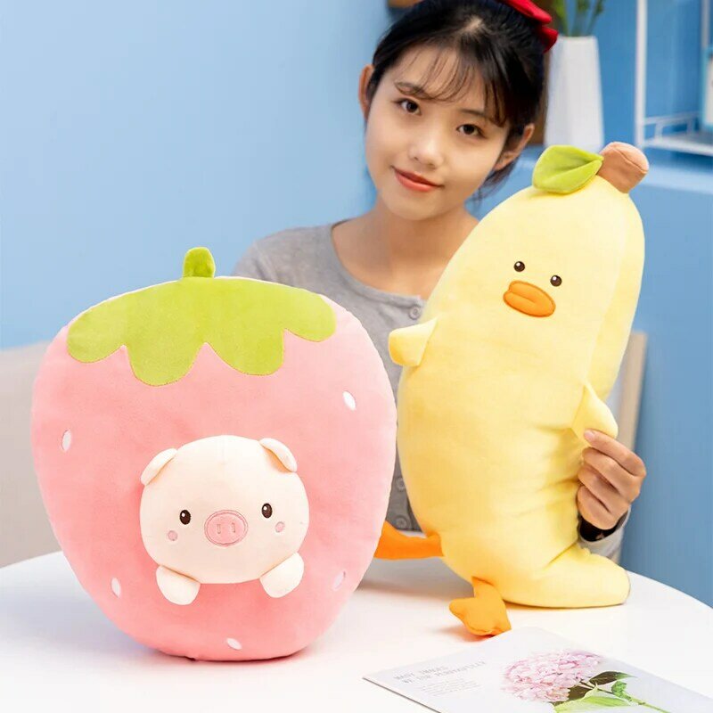 Simpatico peluche Fruite peluche cuscino cartone animato Anime orso anatra coniglio peluche bambola morbida giocattoli per bambini per ragazze Kawaii Room Decor
